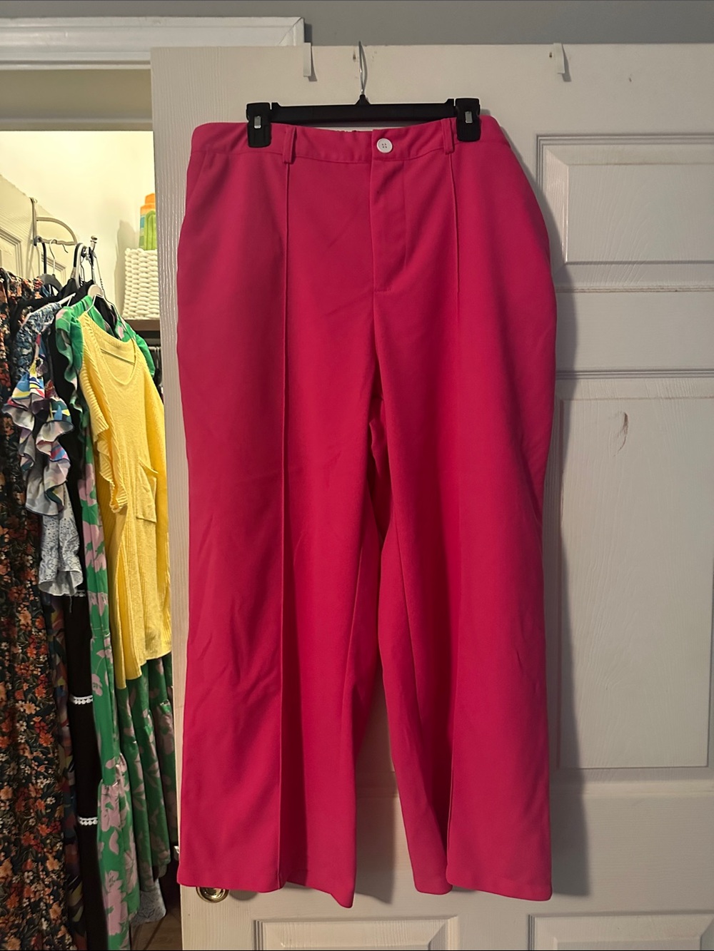SHEIN Hot Pink High-Rise Wide Leg Trousers